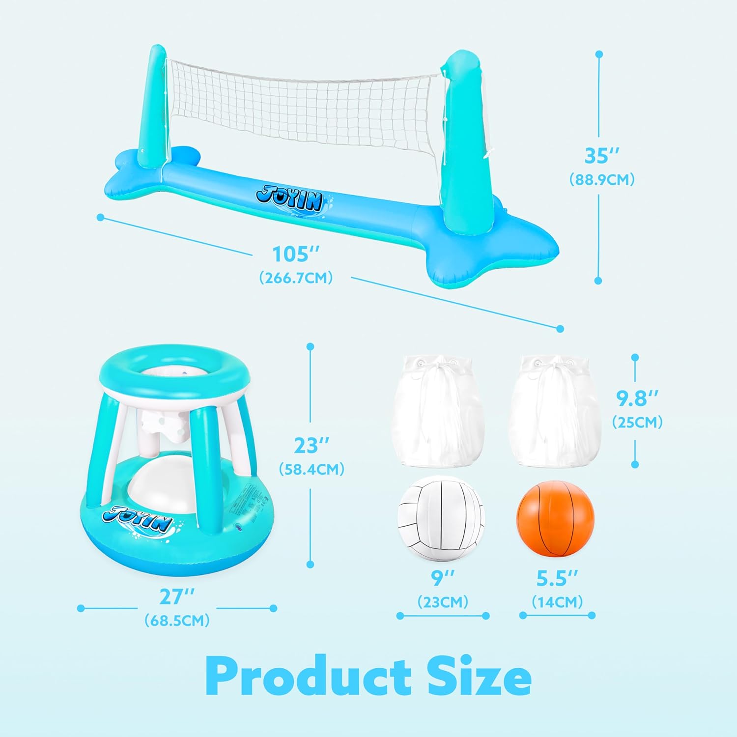 JOYIN Inflatable Pool Float Set Volleyball Net & Basketball Hoops, Balls Included for Kids and Adults Swimming Game Toy, Summer Floaties, Volleyball Court |Basketball Quick Pick Grocers