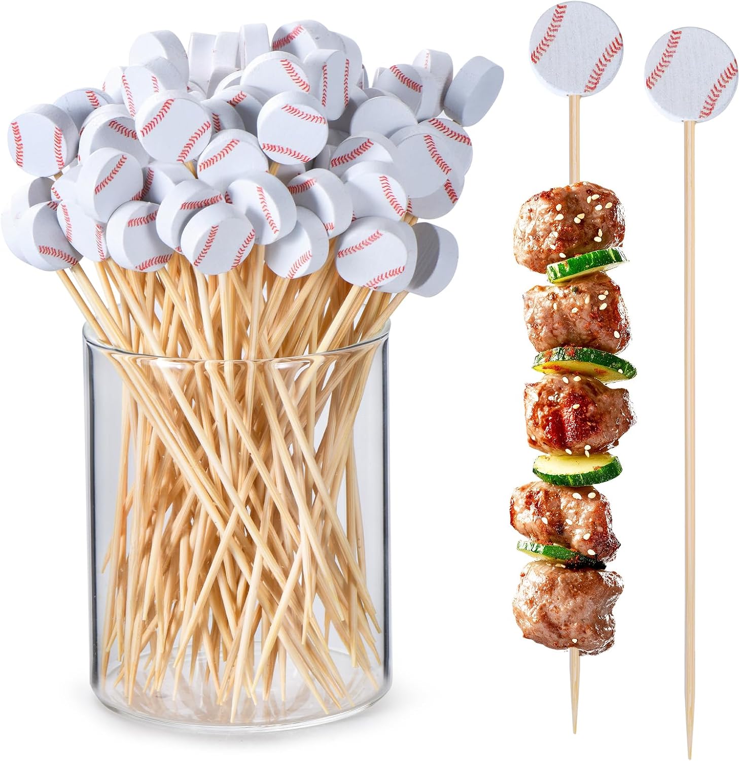 JtmyAota 100 Pack Soccer Toothpicks, 4.7 Inch Bamboo Cocktail Picks, Bamboo Toothpicks for World Cup Sports Catered Event Birthday Themed Party Decorations Quick Pick Grocers