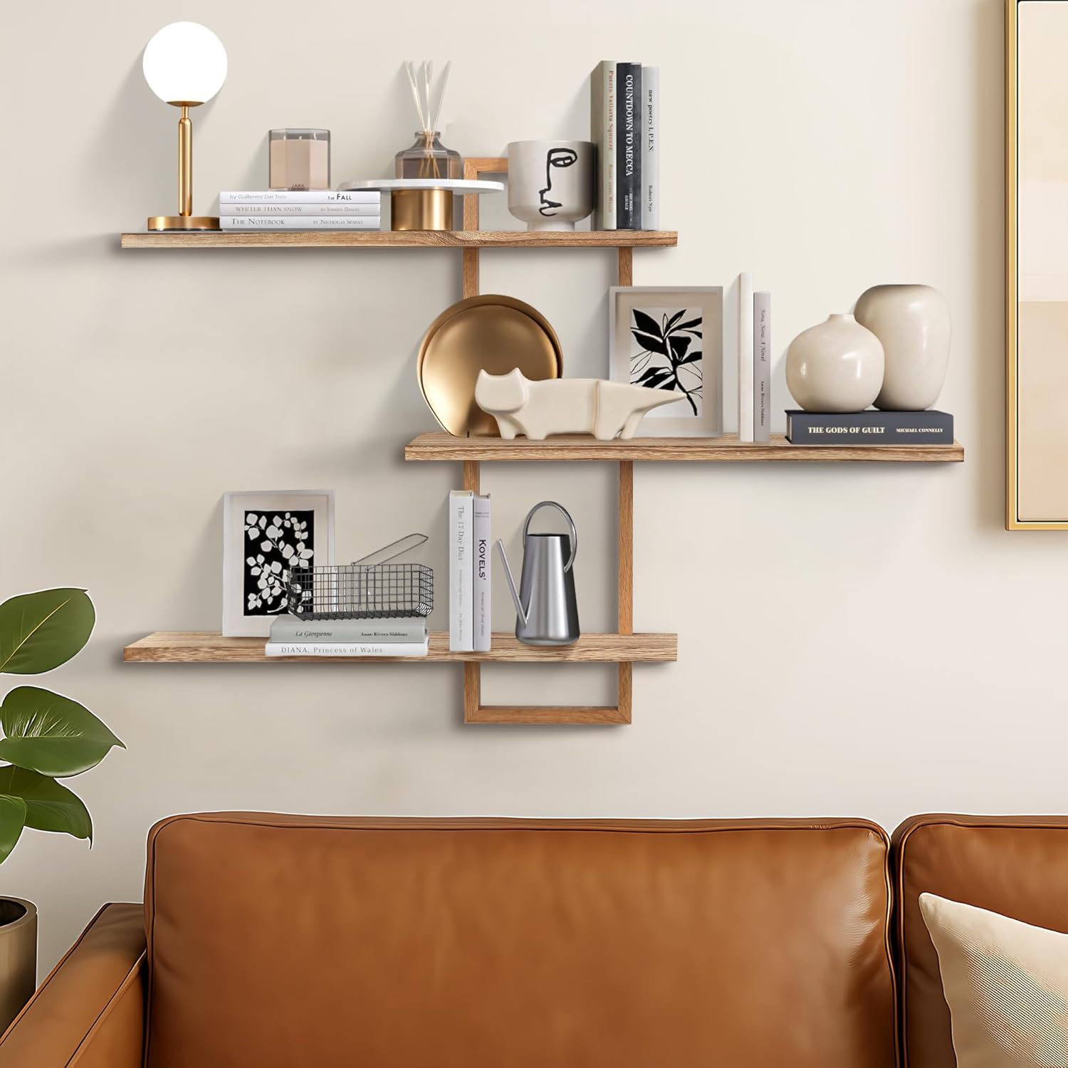 PHOENANCEE 3 Tier Wall Shelves,Decorative Floating Shelf for Wall,Plants Photo Shelf Storage Display Shelving Wood for Living Room Bedroom Kitchen Home Office Decor,Modern,Large,22 Inch Quick Pick Grocers