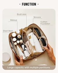 EACHY Travel Makeup Bag, Large Capacity Cosmetic Bag for Women, Waterproof PU Leather, Flat Open Portable Toiletry Bag for Skincare, Brushes & Travel Essentials Quick Pick Grocers