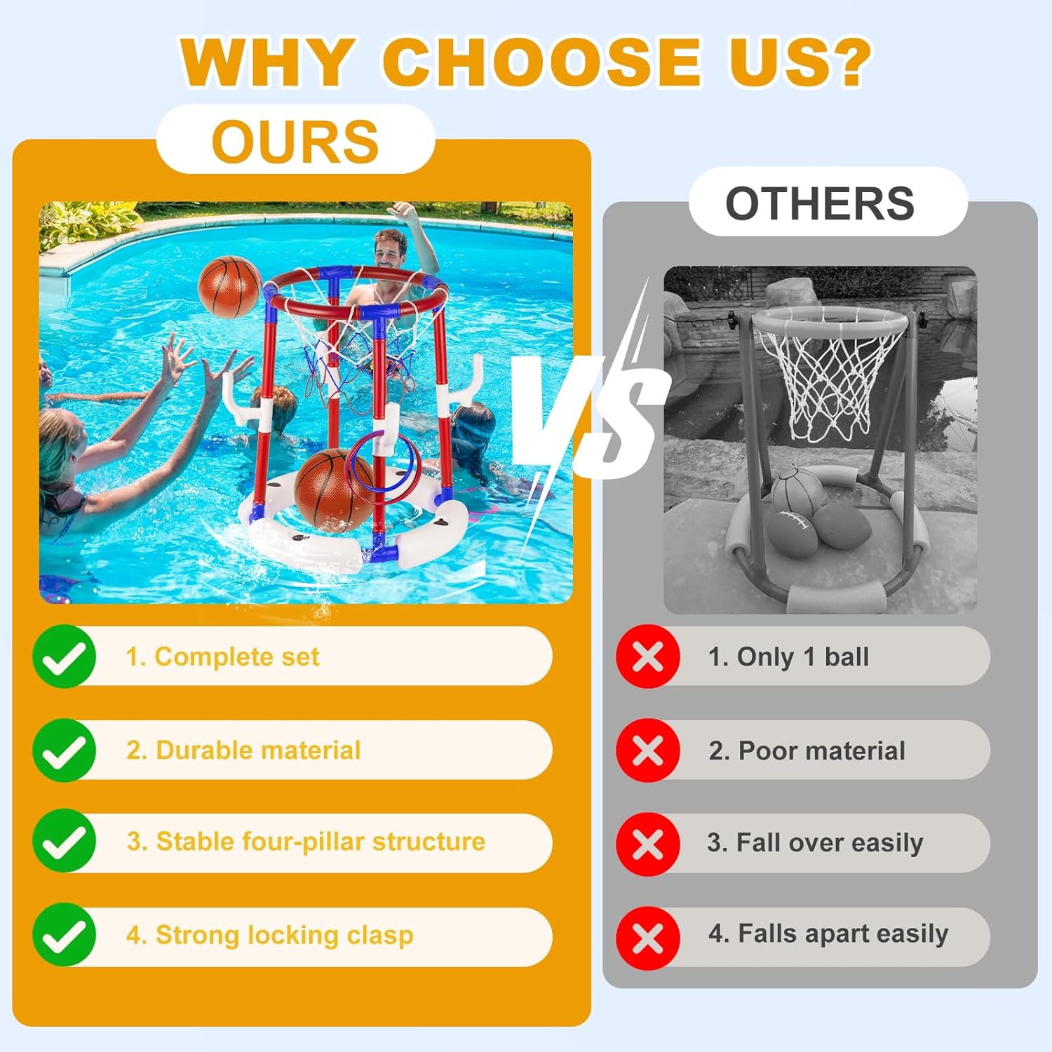 2-in-1 Poor Toy Basketball & Ring Toss Game with 4 Balls, 6 Rings&Pump, Summer Pool Toys Outdoor Water Fun Family Party for Age 3-12 Quick Pick Grocers