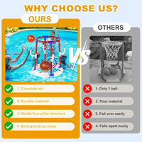 2-in-1 Poor Toy Basketball & Ring Toss Game with 4 Balls, 6 Rings&Pump, Summer Pool Toys Outdoor Water Fun Family Party for Age 3-12 Quick Pick Grocers