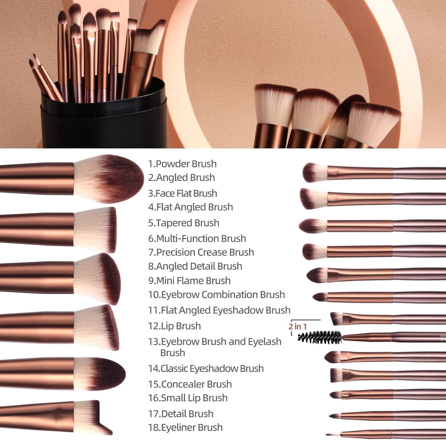 BS-MALL Makeup Brush Set 18 Pcs Professional Foundation Powder Concealers Eyeshadow Blush Synthetic Makeup Brushes with Labeled instruction Black Case Upgraded Version Quick Pick Grocers