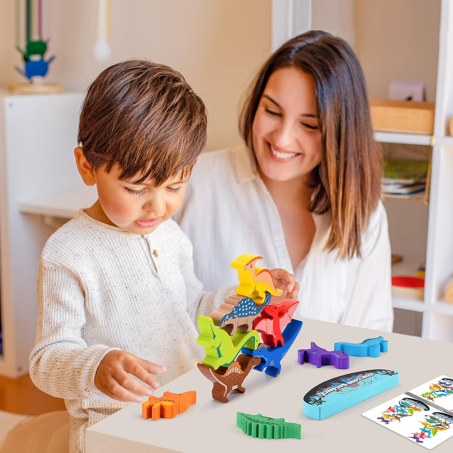 IPOURUP Dinosaur Toys for Kids 3-5: Wooden Stacking Montessori Toys for 3 4 5 6 7 8 Year Old Boys Girls Birthday Gifts for Kid Ages 4-8 Balance Competition Game for Family Stocking Stuffers Quick Pick Grocers