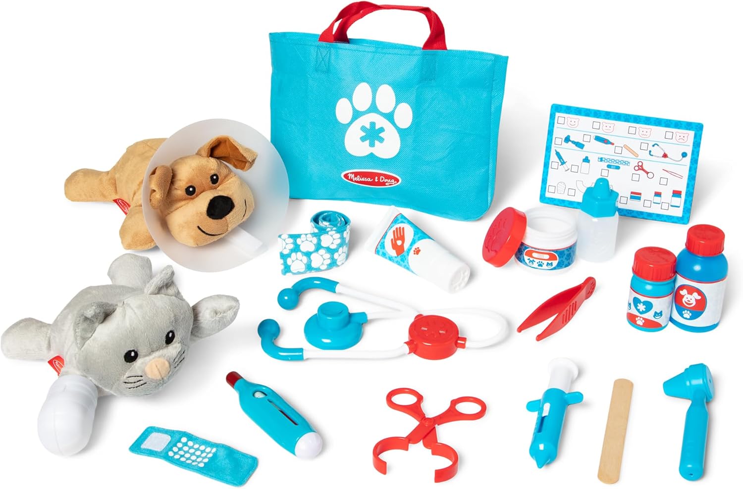 Examine and Treat Pet Vet Play Set, 24-Piece Animal Doctor Playset with Dog & Cat Plushies, Pet Doctor Kit & Accessories, Preschool Toys for Girls & Boys Ages 3+ Quick Pick Grocers