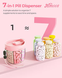 AMOOS Cute Pill Dispenser with 7 Large Compartments, Portable Pill Bottle Organizer with Wide Opening for Easy Use, Anti-Mix Pill Organizer for Travel, BPA-Free Pill Container Quick Pick Grocers