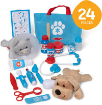 Examine and Treat Pet Vet Play Set, 24-Piece Animal Doctor Playset with Dog & Cat Plushies, Pet Doctor Kit & Accessories, Preschool Toys for Girls & Boys Ages 3+ Quick Pick Grocers