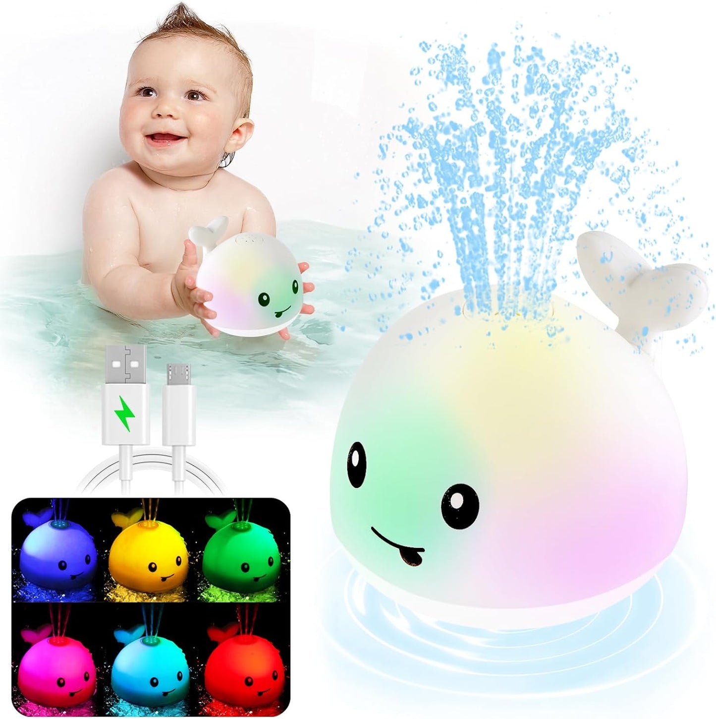 ANGGIKO Baby Bath Toys, Pool Water Table Toy for Babies, Toddler Bath Toys for Kids Ages 1-3, Light Up Whale Bath Toy Sprinkler 1 Year Old Boy Girl Gift Summer Bathtub Fountain Baby Toy 6-12-18 Months Quick Pick Grocers