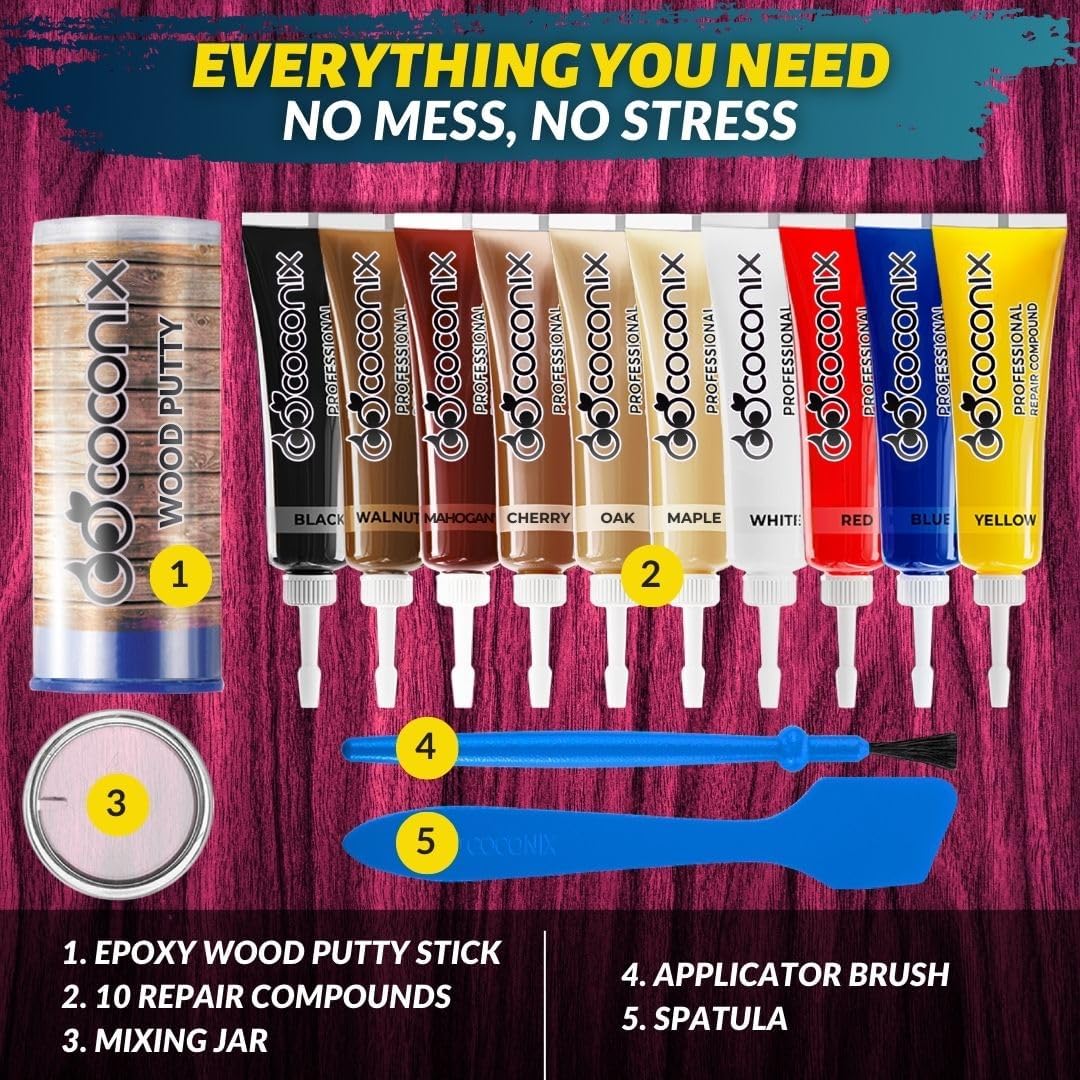 Coconix Floor & Furniture Repair Kit | Fix Scratches, Scuffs, and Dents on Hardwood Floors, Furniture, and Laminate Surfaces | Easy Application with Kneadable Putty Quick Pick Grocers