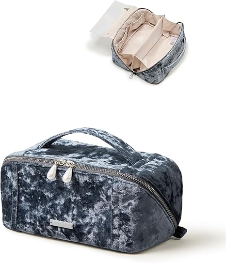 EACHY Travel Makeup Bag, Large Capacity Cosmetic Bag for Women, Waterproof PU Leather, Flat Open Portable Toiletry Bag for Skincare, Brushes & Travel Essentials Quick Pick Grocers