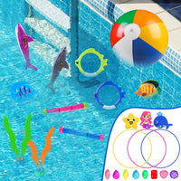 YUJUN Pool Diving Swimming Toys, Summer Underwater Game Toys with Pool Fishes Dive Sticks Rings Gems Storage Bag for Kids Swim Birthday Party Favors Quick Pick Grocers