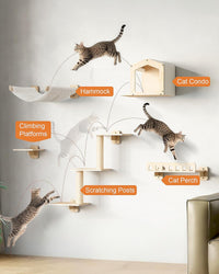 Cat Wall Shelves for Large Cats, 5-in-1 Cat Wall Furniture with Large Hammock and Wide Perch, Wooded Wall Climbing Furniture Set for Indoor Cats Quick Pick Grocers