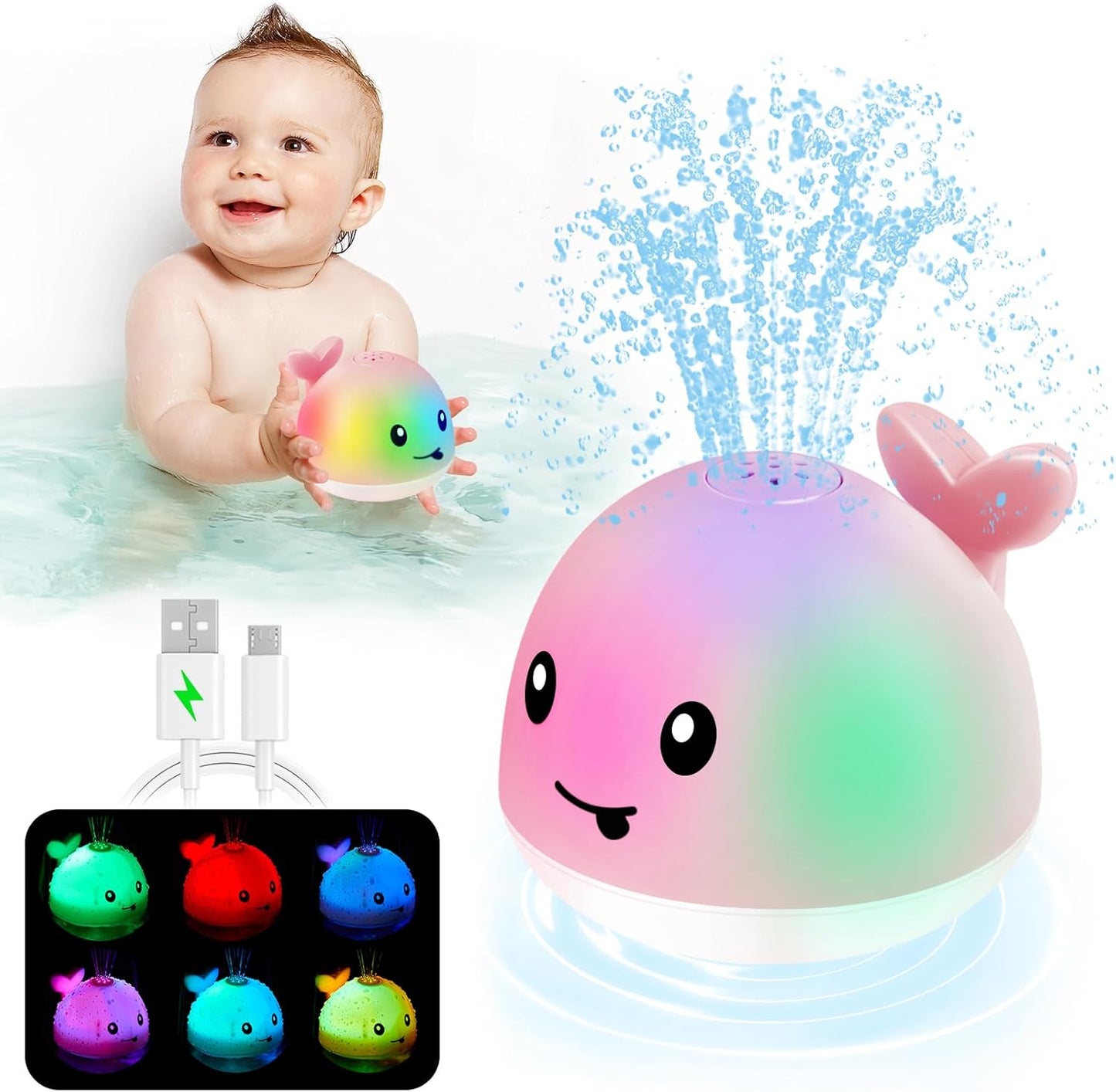 ANGGIKO Baby Bath Toys, Pool Water Table Toy for Babies, Toddler Bath Toys for Kids Ages 1-3, Light Up Whale Bath Toy Sprinkler 1 Year Old Boy Girl Gift Summer Bathtub Fountain Baby Toy 6-12-18 Months Quick Pick Grocers