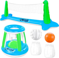 JOYIN Inflatable Pool Float Set Volleyball Net & Basketball Hoops, Balls Included for Kids and Adults Swimming Game Toy, Summer Floaties, Volleyball Court |Basketball Quick Pick Grocers