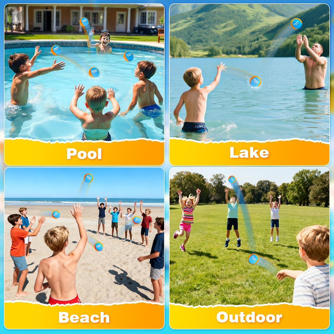 Bambilo Water Skipping Ball | 2-Pack Bounce Balls | Water Bouncing Beach Balls & Grip Ball | Pool Toys for Kids Age 5-8-12 | Great Summer Water Toy for Beach Swimming Pool River Lake Quick Pick Grocers