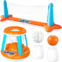 JOYIN Inflatable Pool Float Set Volleyball Net & Basketball Hoops, Balls Included for Kids and Adults Swimming Game Toy, Summer Floaties, Volleyball Court |Basketball Quick Pick Grocers