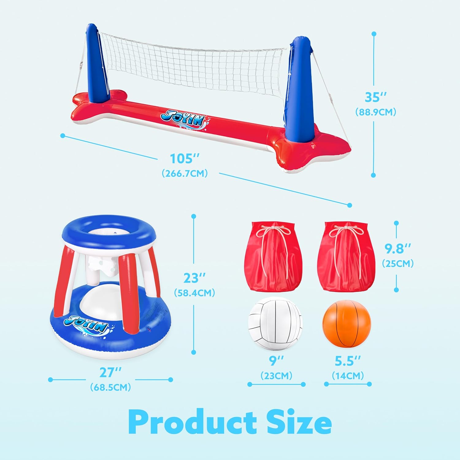 JOYIN Inflatable Pool Float Set Volleyball Net & Basketball Hoops, Balls Included for Kids and Adults Swimming Game Toy, Summer Floaties, Volleyball Court |Basketball Quick Pick Grocers