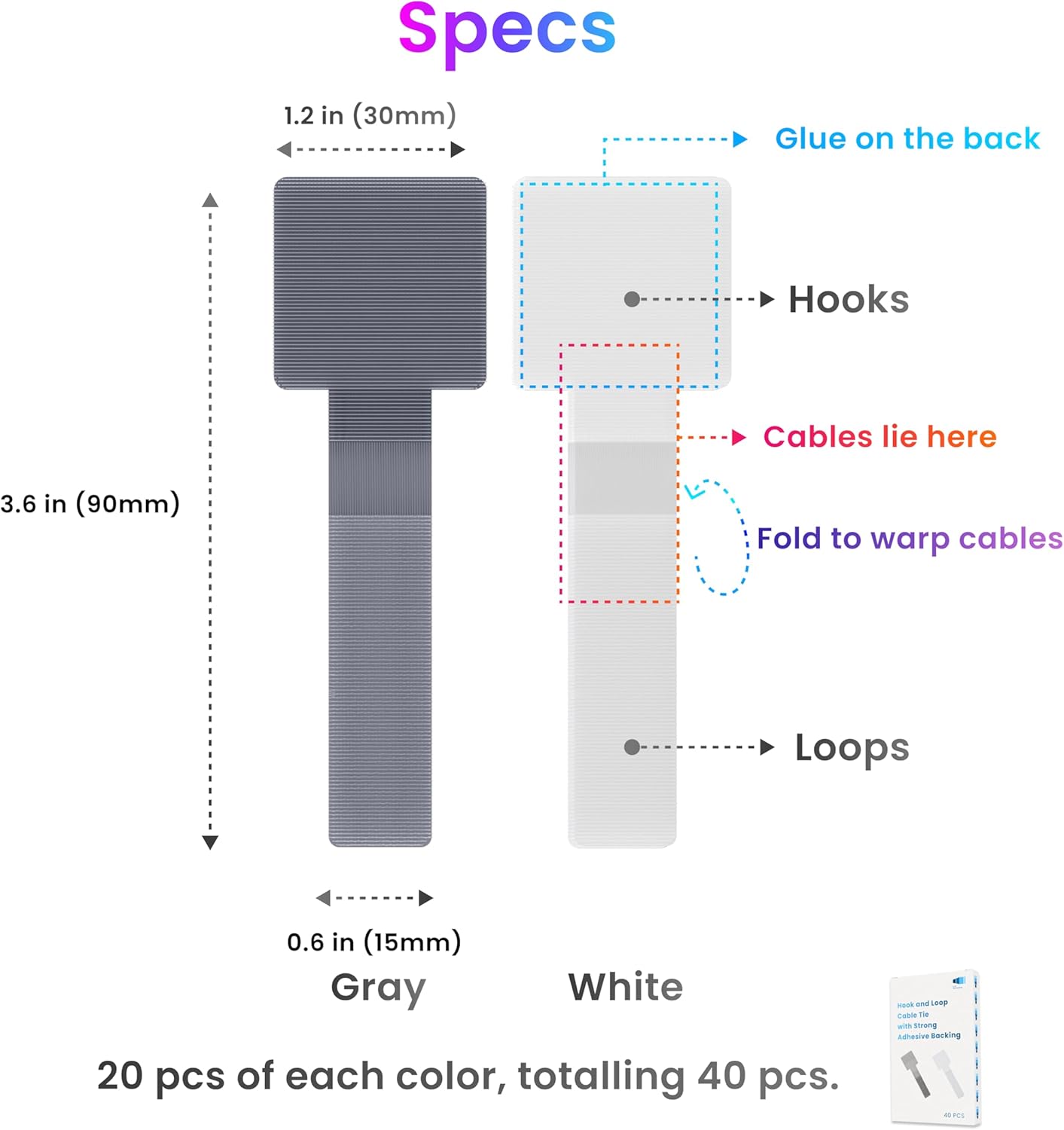 LX IntMfr. Hook and Loop Cable Ties, Self Adhesive Hook and Loop Cable Straps, Sticky-back Cord Organizer, Cable Clip, Household & Office Essentials, 40Pcs per Pack Quick Pick Grocers