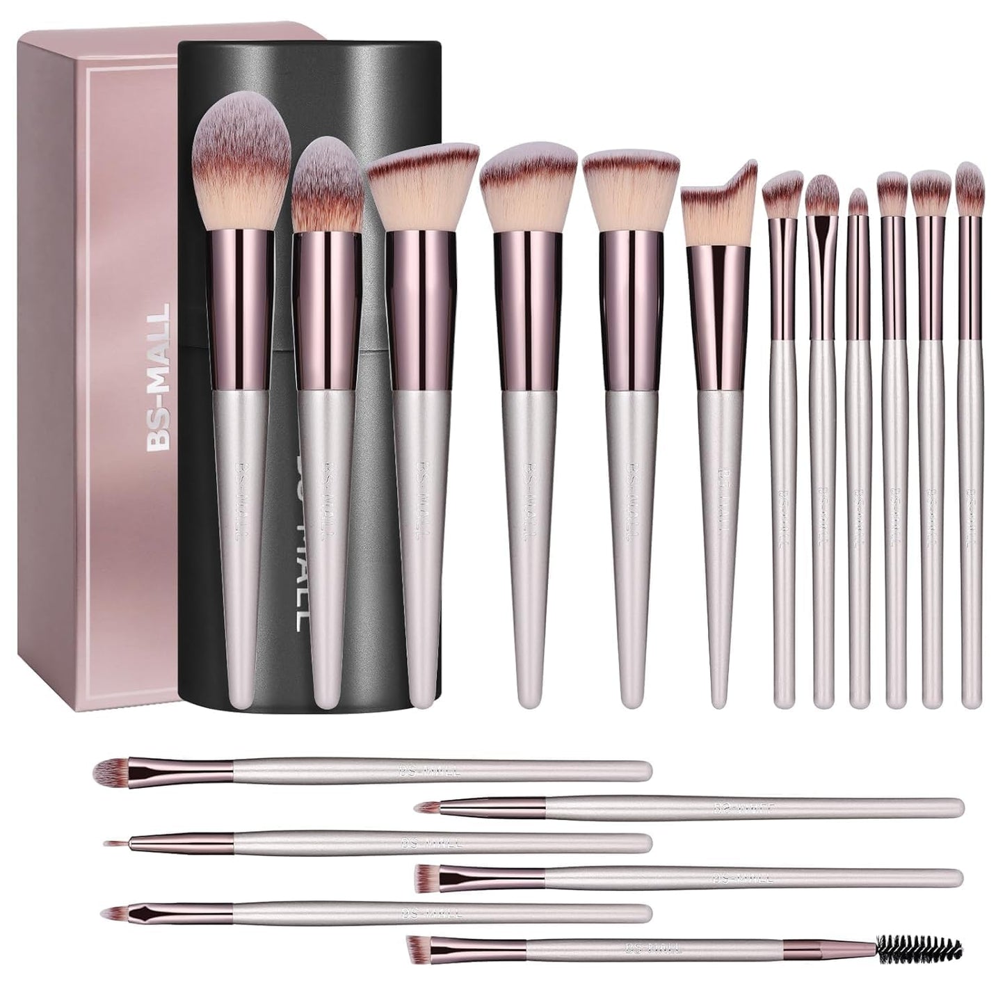 BS-MALL Makeup Brush Set 18 Pcs Professional Foundation Powder Concealers Eyeshadow Blush Synthetic Makeup Brushes with Labeled instruction Black Case Upgraded Version Quick Pick Grocers