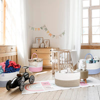 KiddyCare Baby Diaper Caddy Organizer, Cotton Nursery Baby Gift Basket with Handle Lid Baby Caddy Organizer, Portable Baby Basket Diapers & Wipes, Basket for Moms Quick Pick Grocers