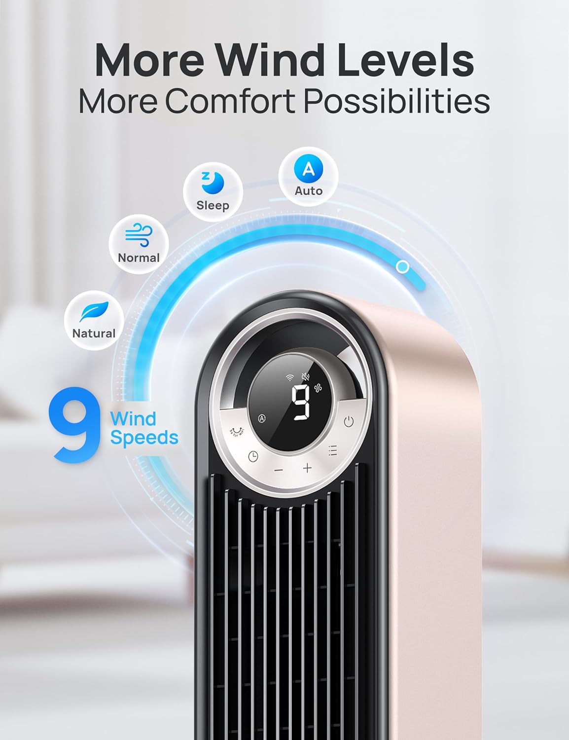 DREO Tower Fan for Bedroom, 90° Oscillating Standing Fan with 28ft/s Velocity, 20dB Quiet for Sleep, DC Motor, 9 Speeds, 4 Modes, 12H Timer, Voice & APP & Remote Control, Starlight Quick Pick Grocers