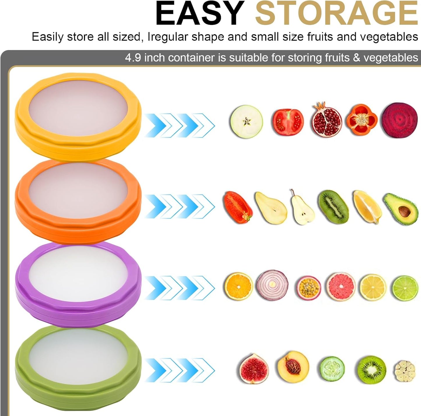 Winb Set of 4 Reusable Fruit and Veggie Savers - Ideal for Avocados, Tomatoes, Apples, Garlic, Onions, and More Quick Pick Grocers
