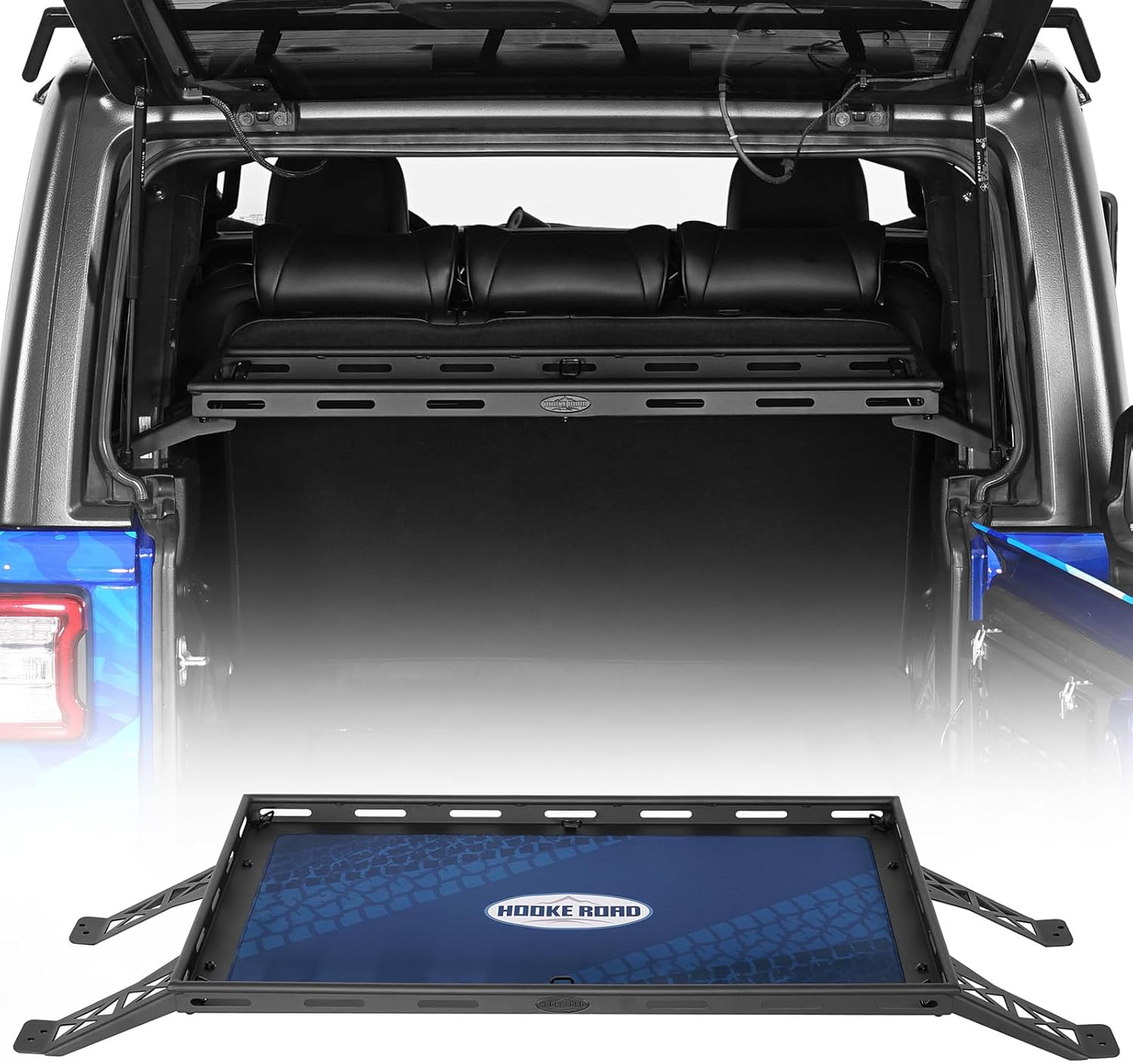 Hooke Road Rear Trunk Cargo Rack Basket Tray for 2007-2026 Jeep Wrangler JK JL 4-Door Hardtops, Sturdy Steel Shelf for Camping Trip Gear Quick Pick Grocers