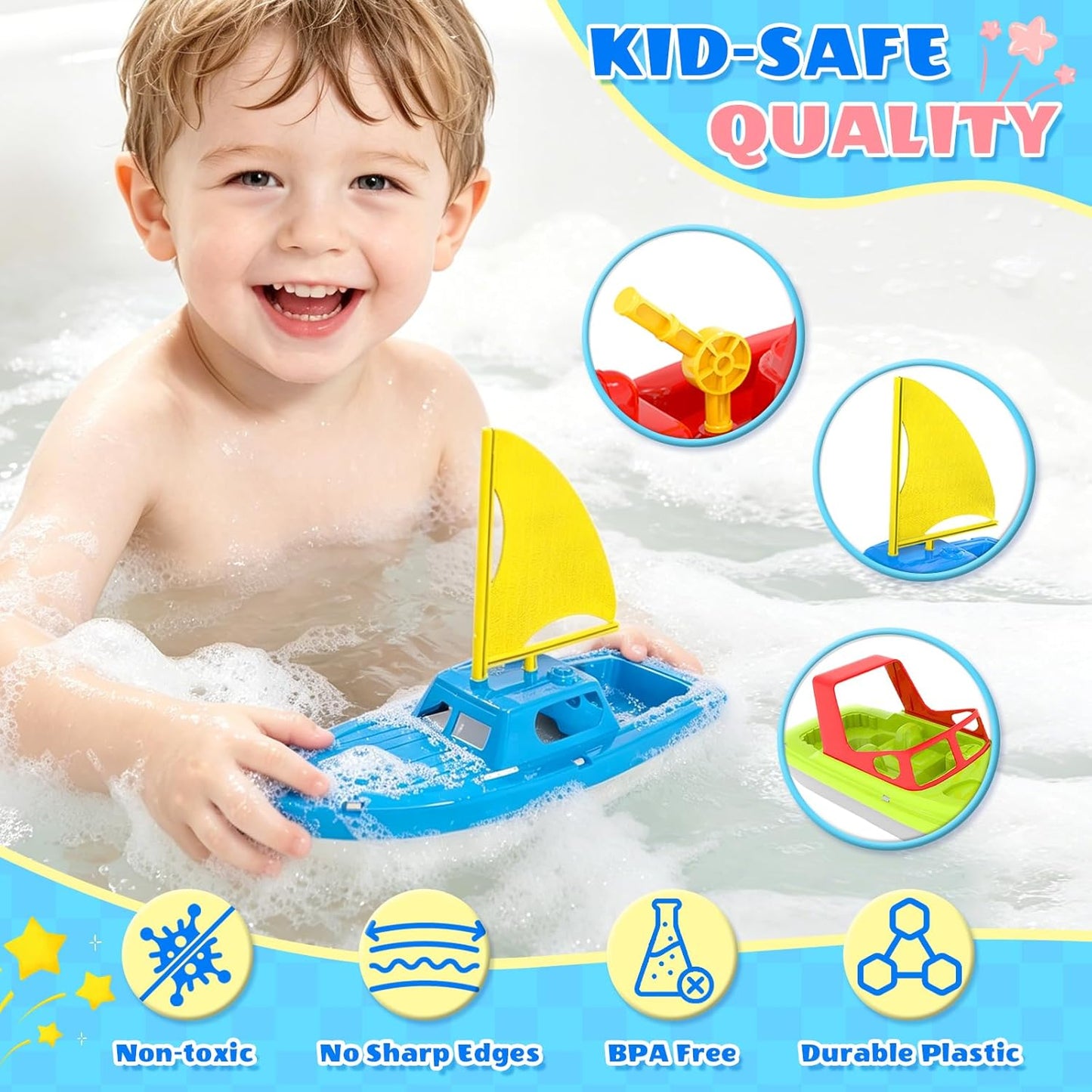 Toy Boat Fleet for Toddlers, Floating Water Play Boats for Pool, Bath & Beach, Colorful Boat Set for Kids Ages 3-5 Quick Pick Grocers