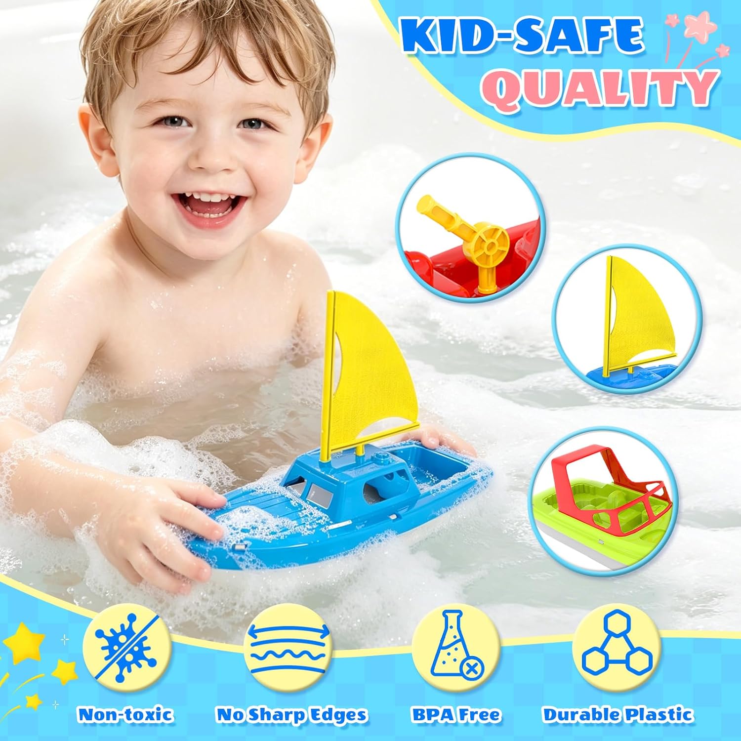 Toy Boat Fleet for Toddlers, Floating Water Play Boats for Pool, Bath & Beach, Colorful Boat Set for Kids Ages 3-5 Quick Pick Grocers