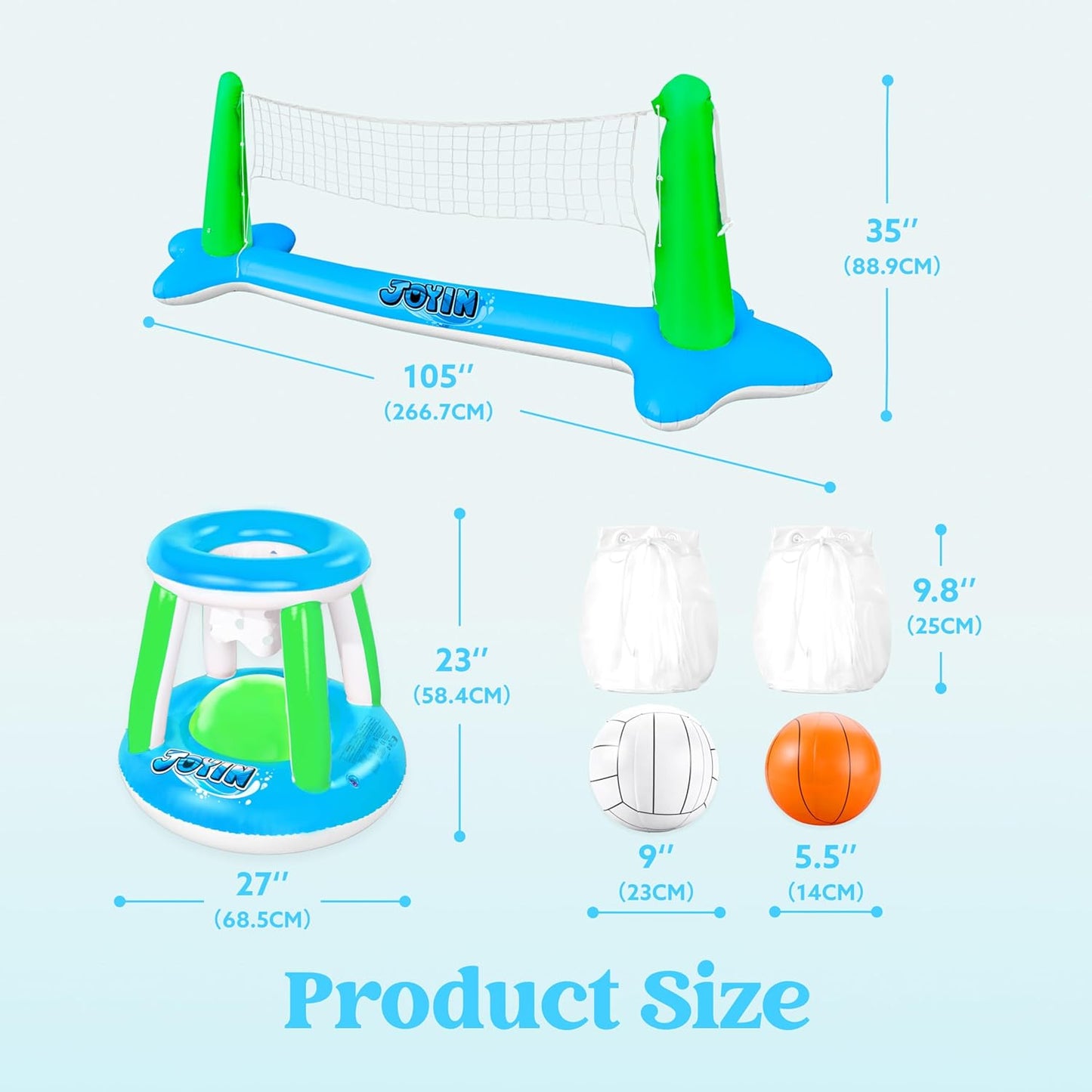 JOYIN Inflatable Pool Float Set Volleyball Net & Basketball Hoops, Balls Included for Kids and Adults Swimming Game Toy, Summer Floaties, Volleyball Court |Basketball Quick Pick Grocers