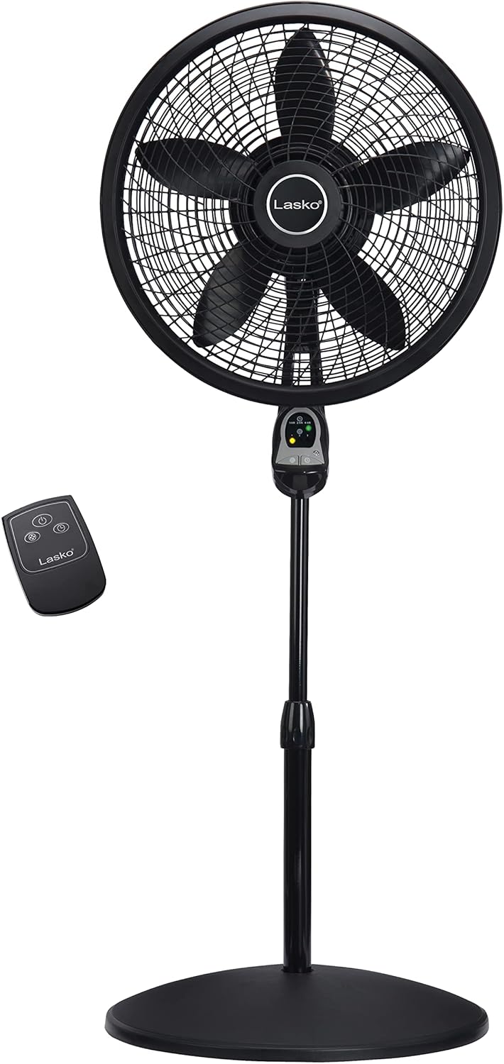 Lasko Oscillating Cyclone Pedestal Fan with Remote Control - Cooling Standing Fan for Bedroom, Living Room, and Home Office - Adjustable Height - 3 Quiet Speeds - 1843 - 18" Blade Diameter - Black Quick Pick Grocers