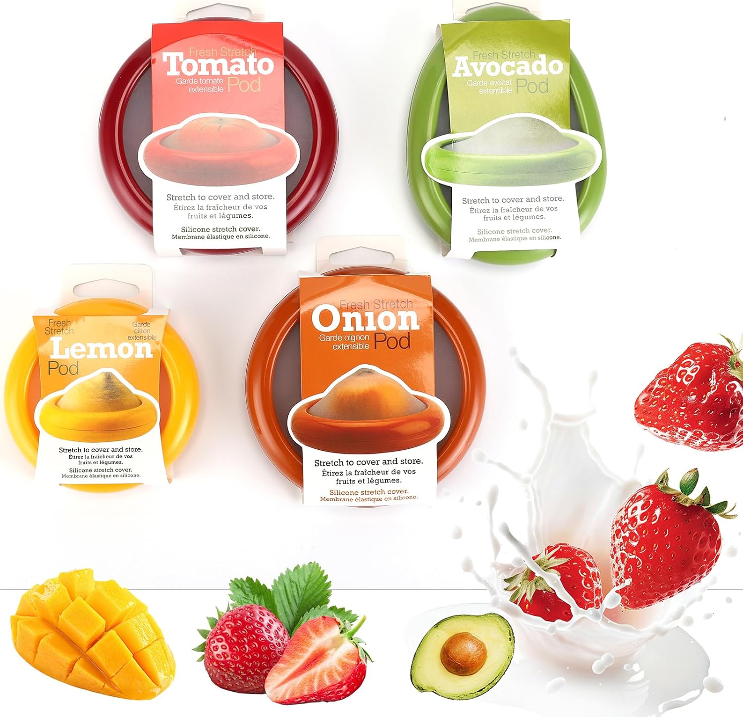 Winb Set of 4 Reusable Fruit and Veggie Savers - Ideal for Avocados, Tomatoes, Apples, Garlic, Onions, and More Quick Pick Grocers