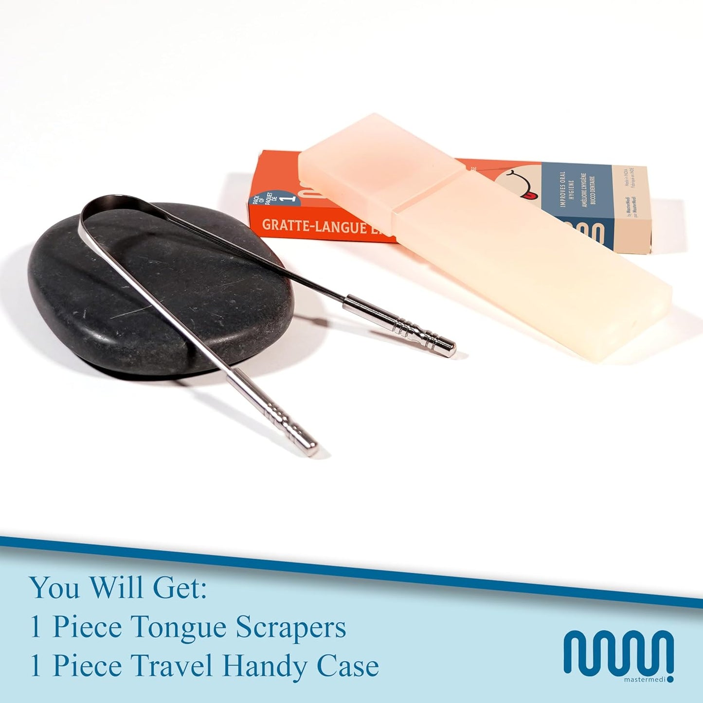 MasterMedi Tongue Scraper with Case Easy to Use Tongue Scraper for Adults, Tongue Cleaner for Oral Care & Hygiene (Single Pack (with Travel Case)) Quick Pick Grocers