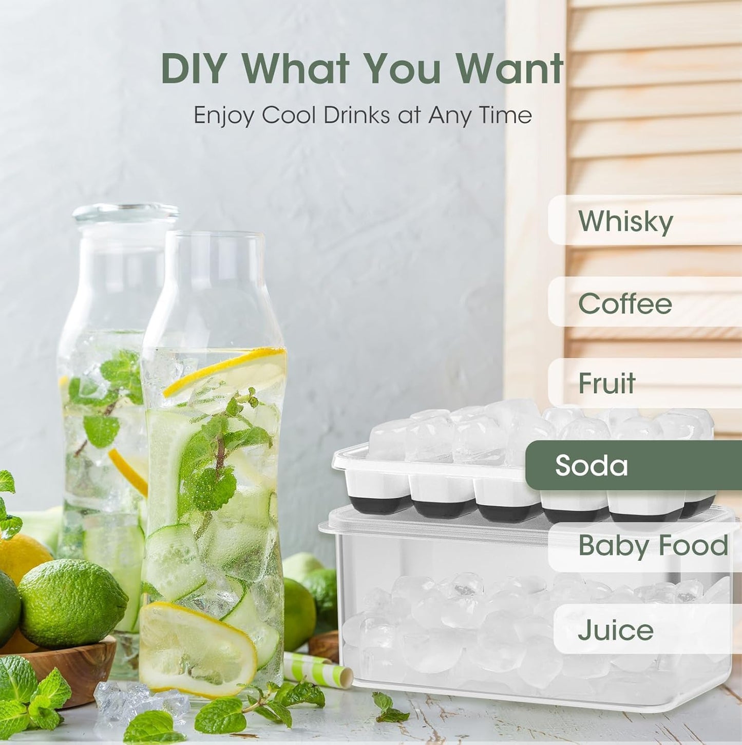 DOQAUS Ice Cube Tray with Lid and Bin - 4 Pack Silicone Ice Cube Trays for Freezer, Stackable Ice Bucket Kits with Storage Container & Scoop for Kitchen, RV, Cocktail, Coffee Quick Pick Grocers