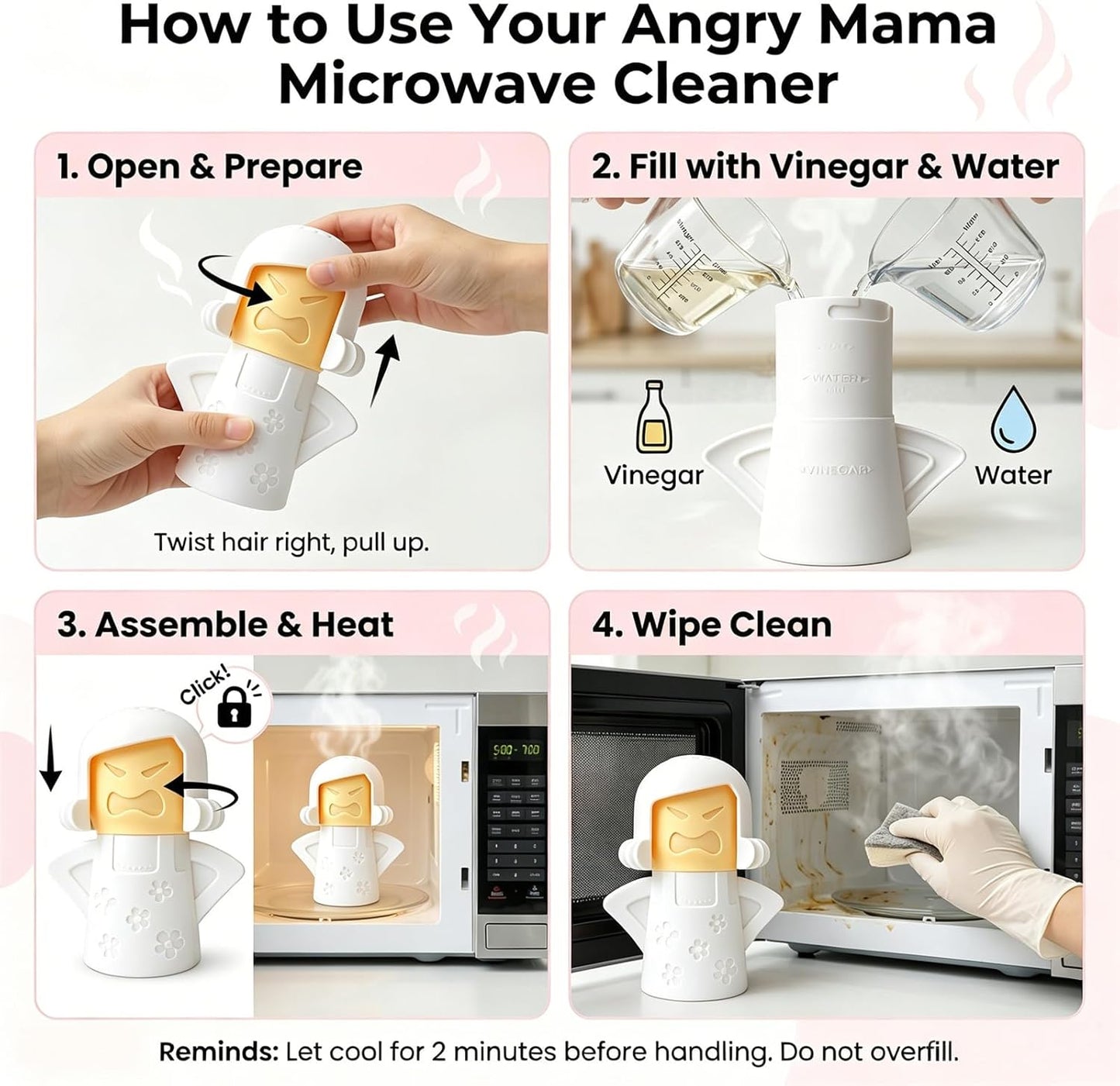 Angry Mom Microwave Cleaner, Mad Mama Microwave Steam Cleaner, Just Add Vinegar and Water, Easily Cleans the Crud in Minutes Quick Pick Grocers