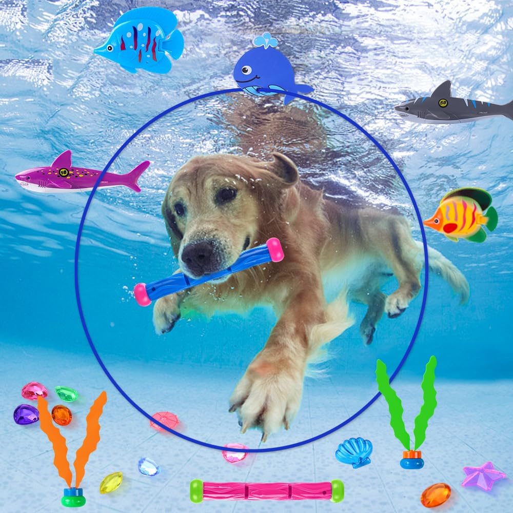 YUJUN Pool Diving Swimming Toys, Summer Underwater Game Toys with Pool Fishes Dive Sticks Rings Gems Storage Bag for Kids Swim Birthday Party Favors Quick Pick Grocers