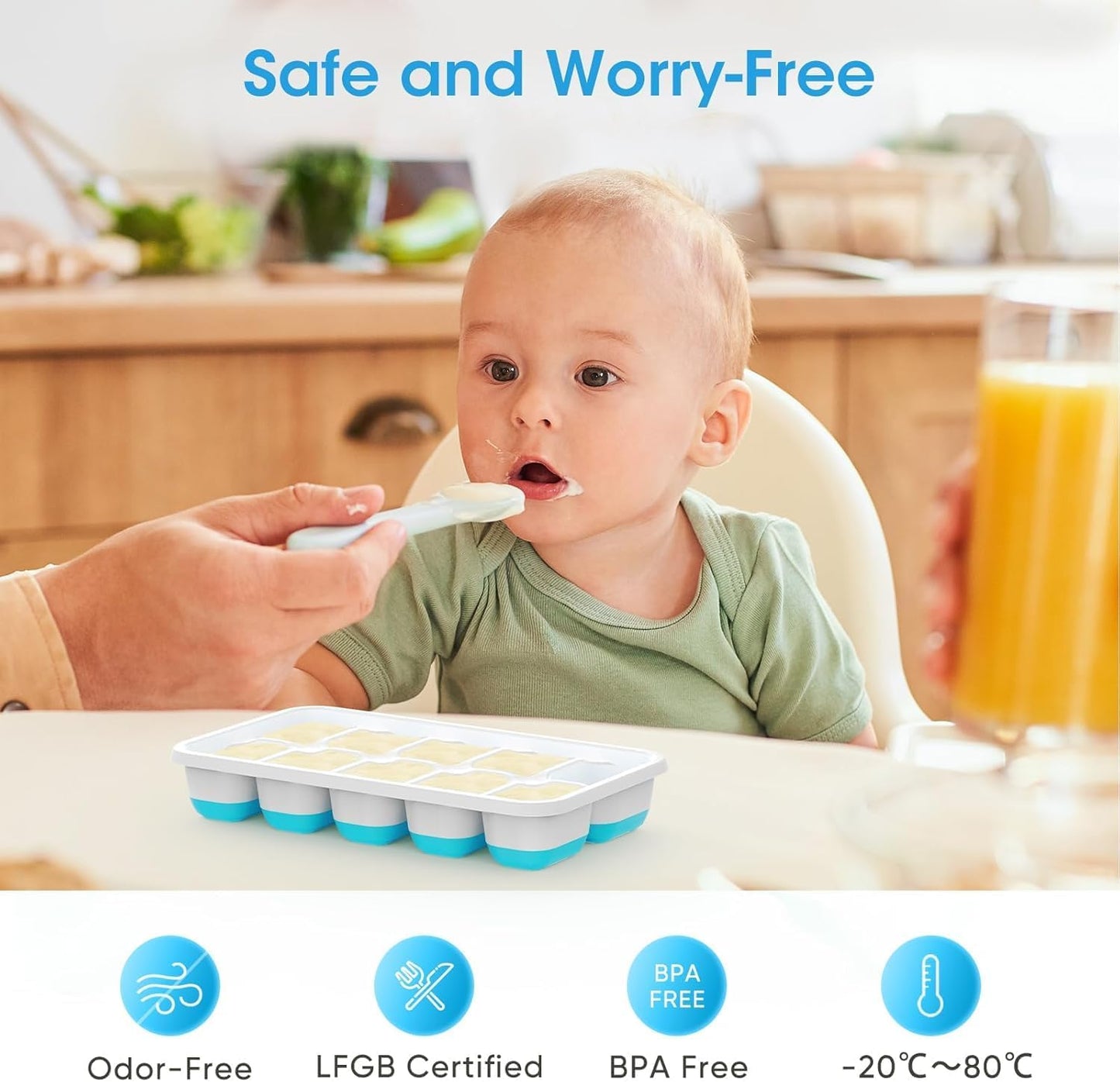 DOQAUS Ice Cube Tray with Lid and Bin - 4 Pack Silicone Ice Cube Trays for Freezer, Stackable Ice Bucket Kits with Storage Container & Scoop for Kitchen, RV, Cocktail, Coffee Quick Pick Grocers
