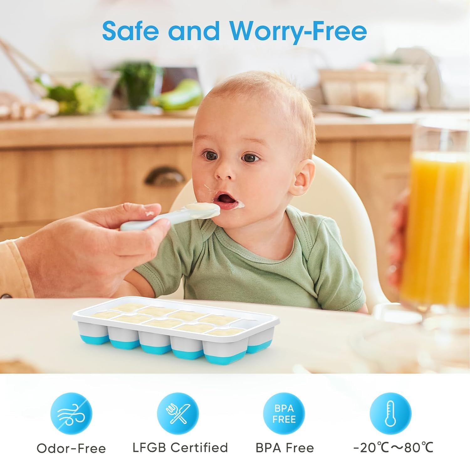 DOQAUS Ice Cube Tray with Lid and Bin - 4 Pack Silicone Ice Cube Trays for Freezer, Stackable Ice Bucket Kits with Storage Container & Scoop for Kitchen, RV, Cocktail, Coffee Quick Pick Grocers