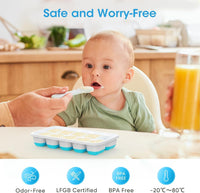 DOQAUS Ice Cube Tray with Lid and Bin - 4 Pack Silicone Ice Cube Trays for Freezer, Stackable Ice Bucket Kits with Storage Container & Scoop for Kitchen, RV, Cocktail, Coffee Quick Pick Grocers
