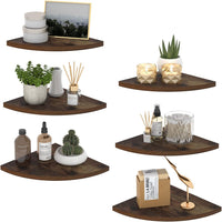 HORLIMER Floating Corner Shelf Wall Mount, Rustic Wood Corner Wall Shelves with Fence for Bedroom, Living Room, Bathroom, Kitchen Quick Pick Grocers