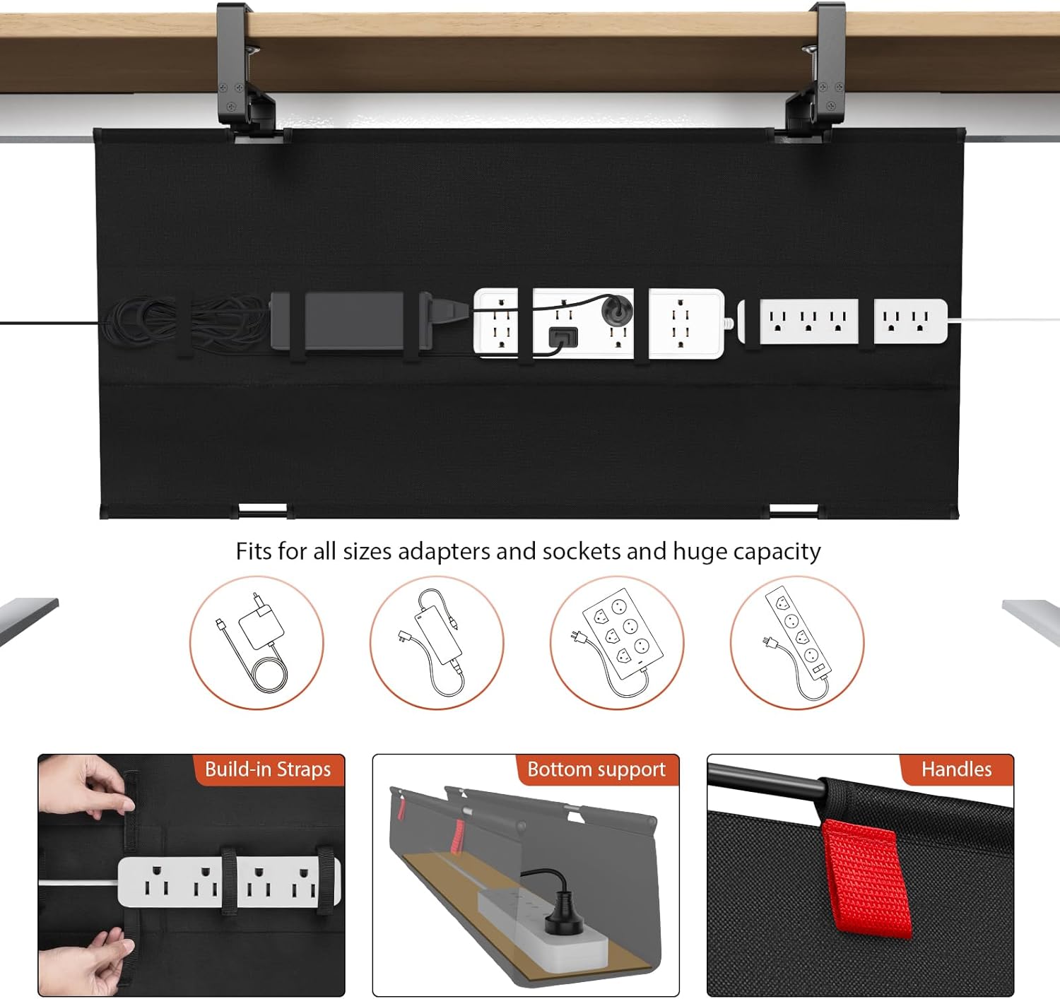 Univivi No Drill Under Desk Cable Management Tray, 36" Cord Organizer for Table, Clamp/Screw Mount Desk Cable Management, Premium Fabric Cable Management Tray for Office, Home Quick Pick Grocers