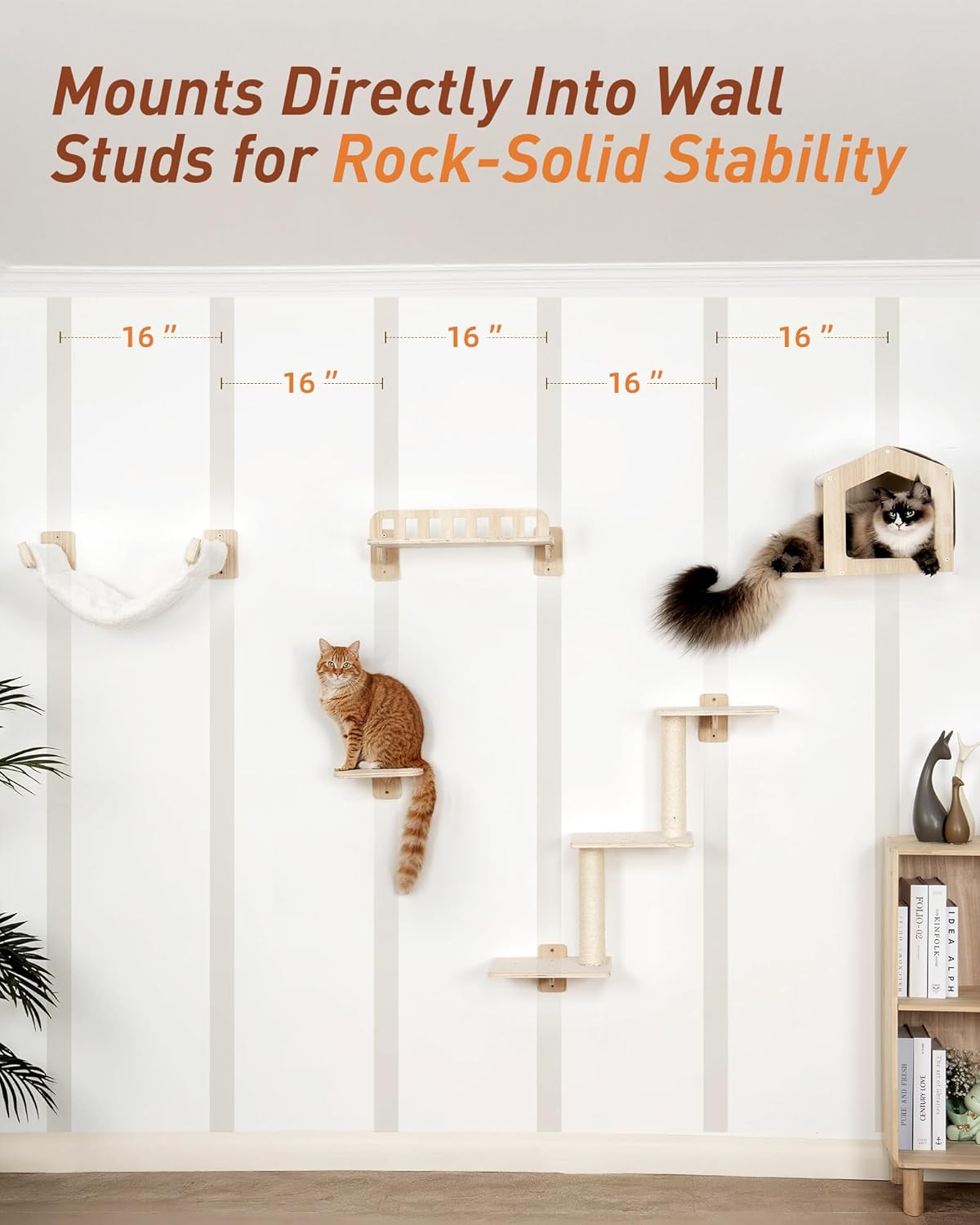 Cat Wall Shelves for Large Cats, 5-in-1 Cat Wall Furniture with Large Hammock and Wide Perch, Wooded Wall Climbing Furniture Set for Indoor Cats Quick Pick Grocers