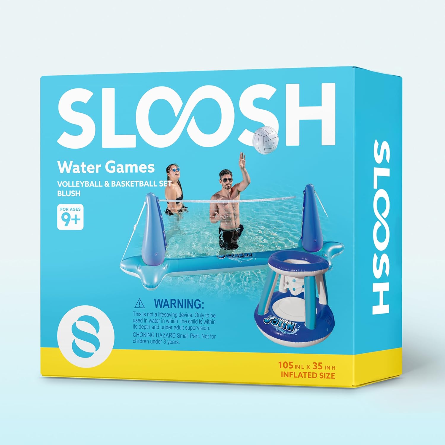 JOYIN Inflatable Pool Float Set Volleyball Net & Basketball Hoops, Balls Included for Kids and Adults Swimming Game Toy, Summer Floaties, Volleyball Court |Basketball Quick Pick Grocers