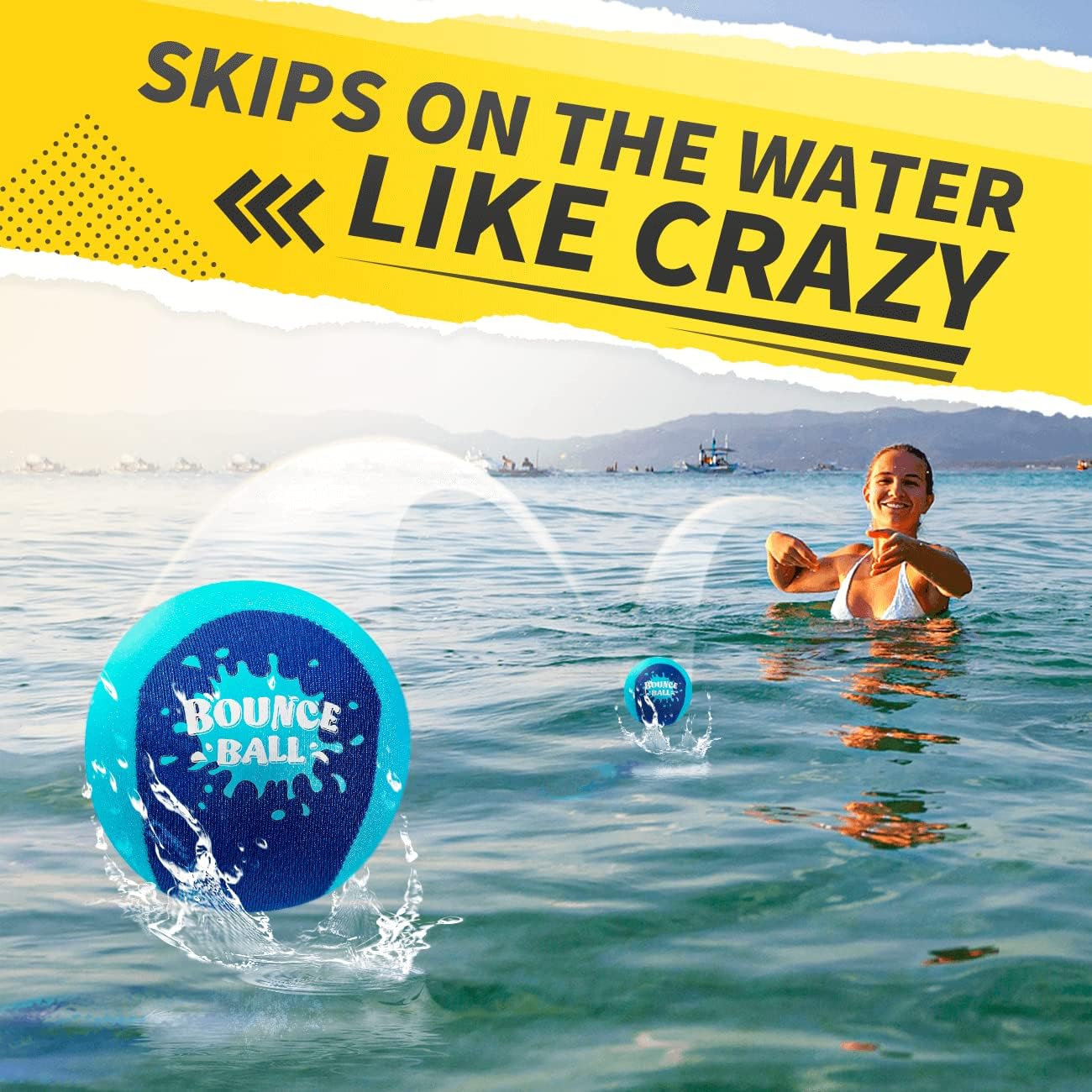 Bambilo Water Skipping Ball | 2-Pack Bounce Balls | Water Bouncing Beach Balls & Grip Ball | Pool Toys for Kids Age 5-8-12 | Great Summer Water Toy for Beach Swimming Pool River Lake Quick Pick Grocers