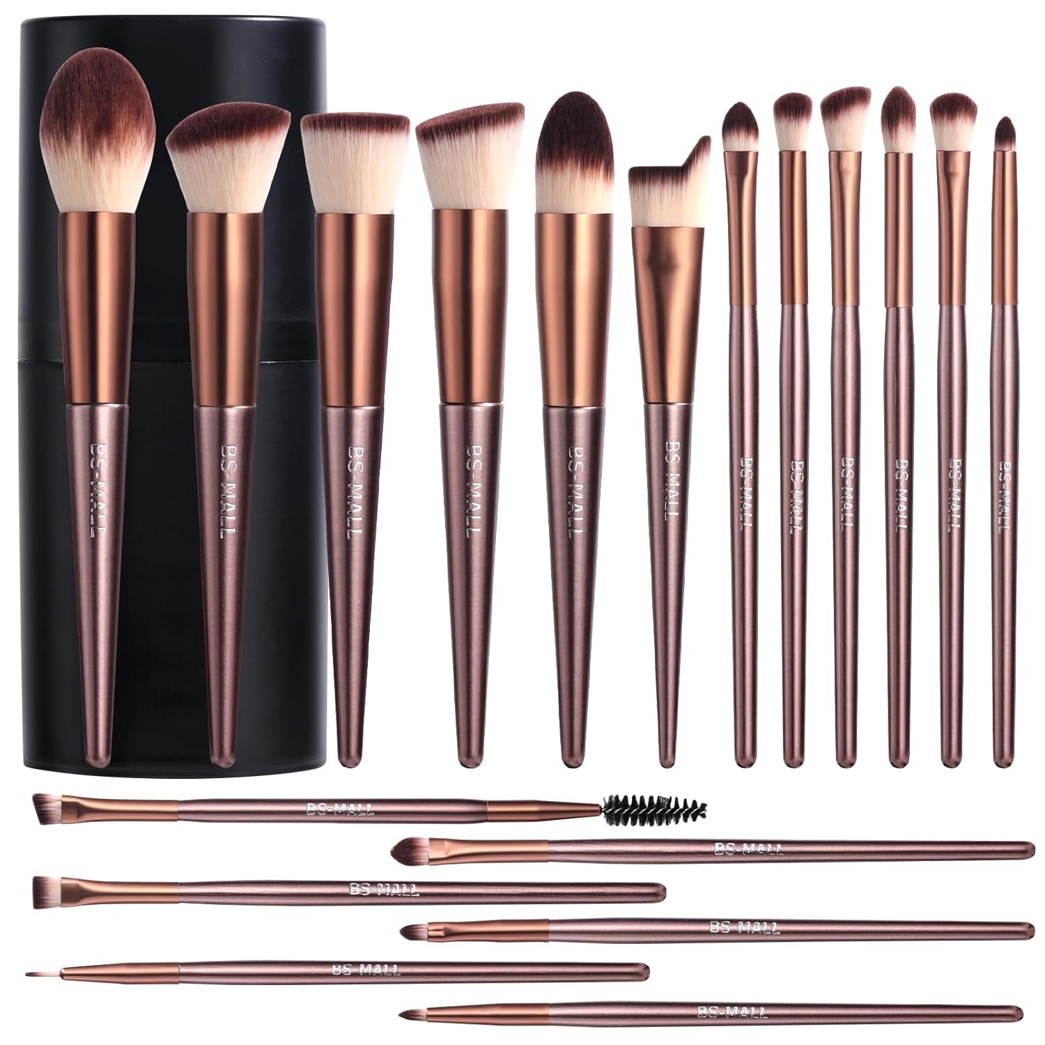 BS-MALL Makeup Brush Set 18 Pcs Professional Foundation Powder Concealers Eyeshadow Blush Synthetic Makeup Brushes with Labeled instruction Black Case Upgraded Version Quick Pick Grocers