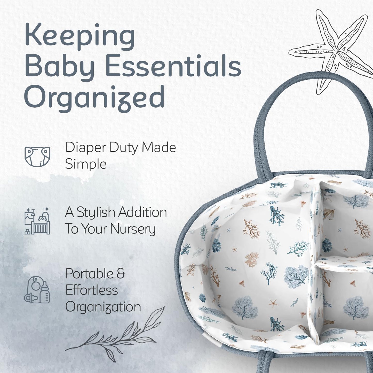 KiddyCare Baby Diaper Caddy Organizer, Cotton Nursery Baby Gift Basket with Handle Lid Baby Caddy Organizer, Portable Baby Basket Diapers & Wipes, Basket for Moms Quick Pick Grocers