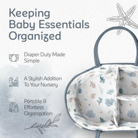 KiddyCare Baby Diaper Caddy Organizer, Cotton Nursery Baby Gift Basket with Handle Lid Baby Caddy Organizer, Portable Baby Basket Diapers & Wipes, Basket for Moms Quick Pick Grocers