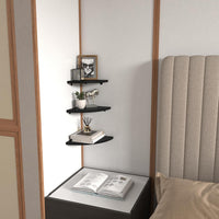 HORLIMER Floating Corner Shelf Wall Mount, Rustic Wood Corner Wall Shelves with Fence for Bedroom, Living Room, Bathroom, Kitchen Quick Pick Grocers