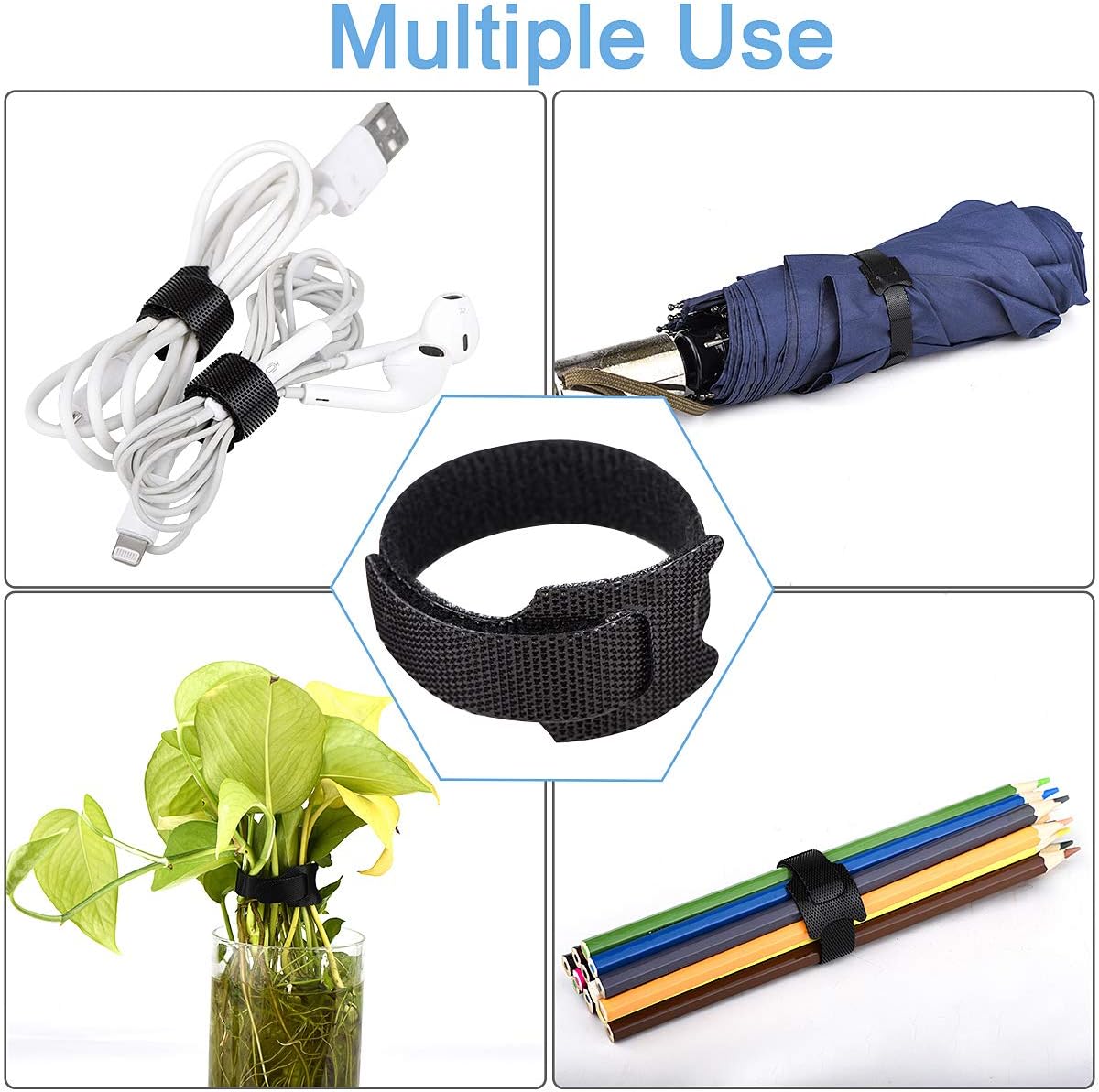 Nettbe Reusable Cable Ties, Adjustable Cord Straps Wire Organizer Cord Wrap and Hook Loop Cable Management Quick Pick Grocers