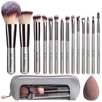 Travel Makeup Brush Set BS-MALL14 PCS Professional Makeup Brushes with Case & Sponge for Foundation, Concealer, Powder, Blush & Eyeshadow, Soft Synthetic Brush Kit for Women, Beginners & Travelers Quick Pick Grocers